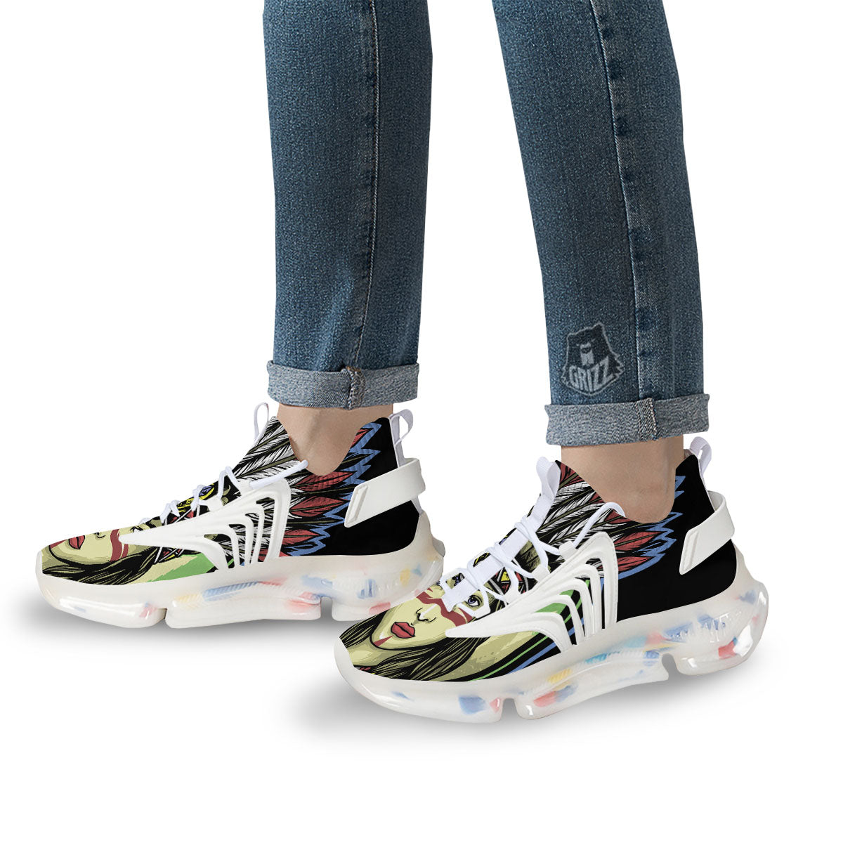 Woman Portrait Native Indian Print White Gym Shoes-grizzshop