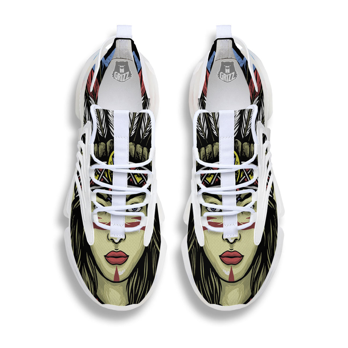 Woman Portrait Native Indian Print White Gym Shoes-grizzshop