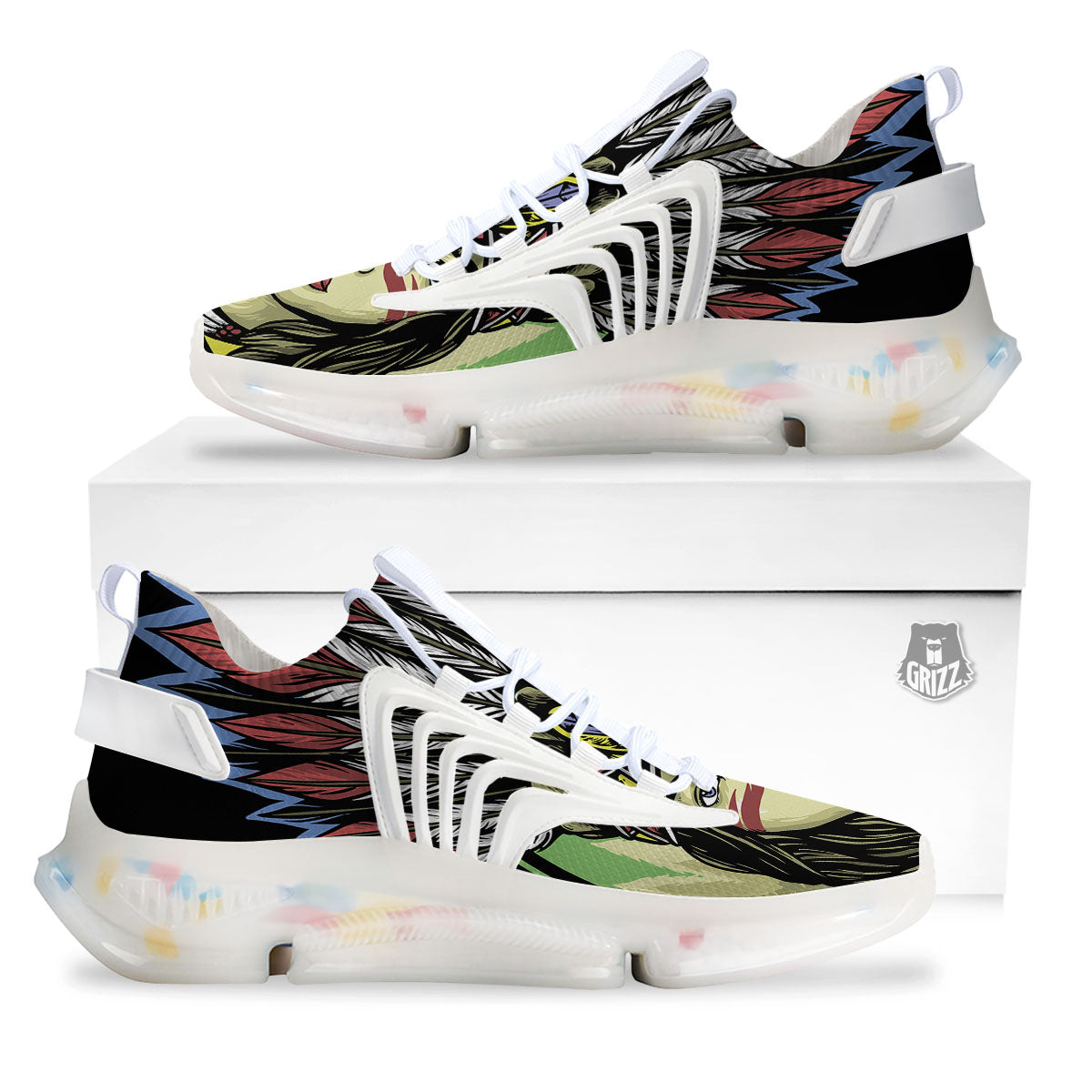 Woman Portrait Native Indian Print White Gym Shoes-grizzshop