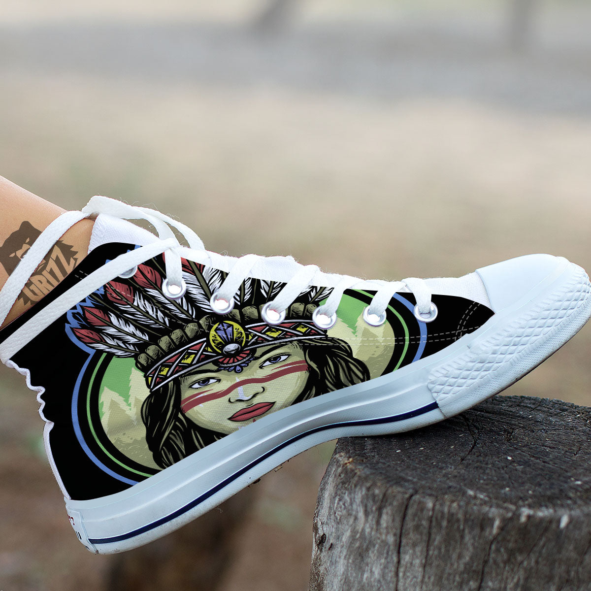 Woman Portrait Native Indian Print White High Top Shoes-grizzshop