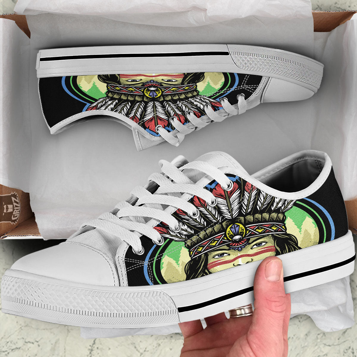 Woman Portrait Native Indian Print White Low Top Shoes-grizzshop