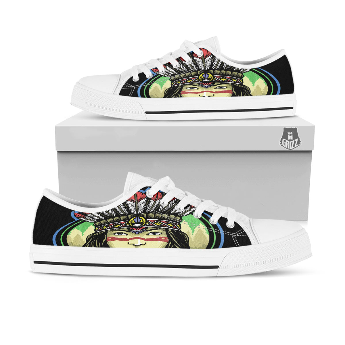 Woman Portrait Native Indian Print White Low Top Shoes-grizzshop
