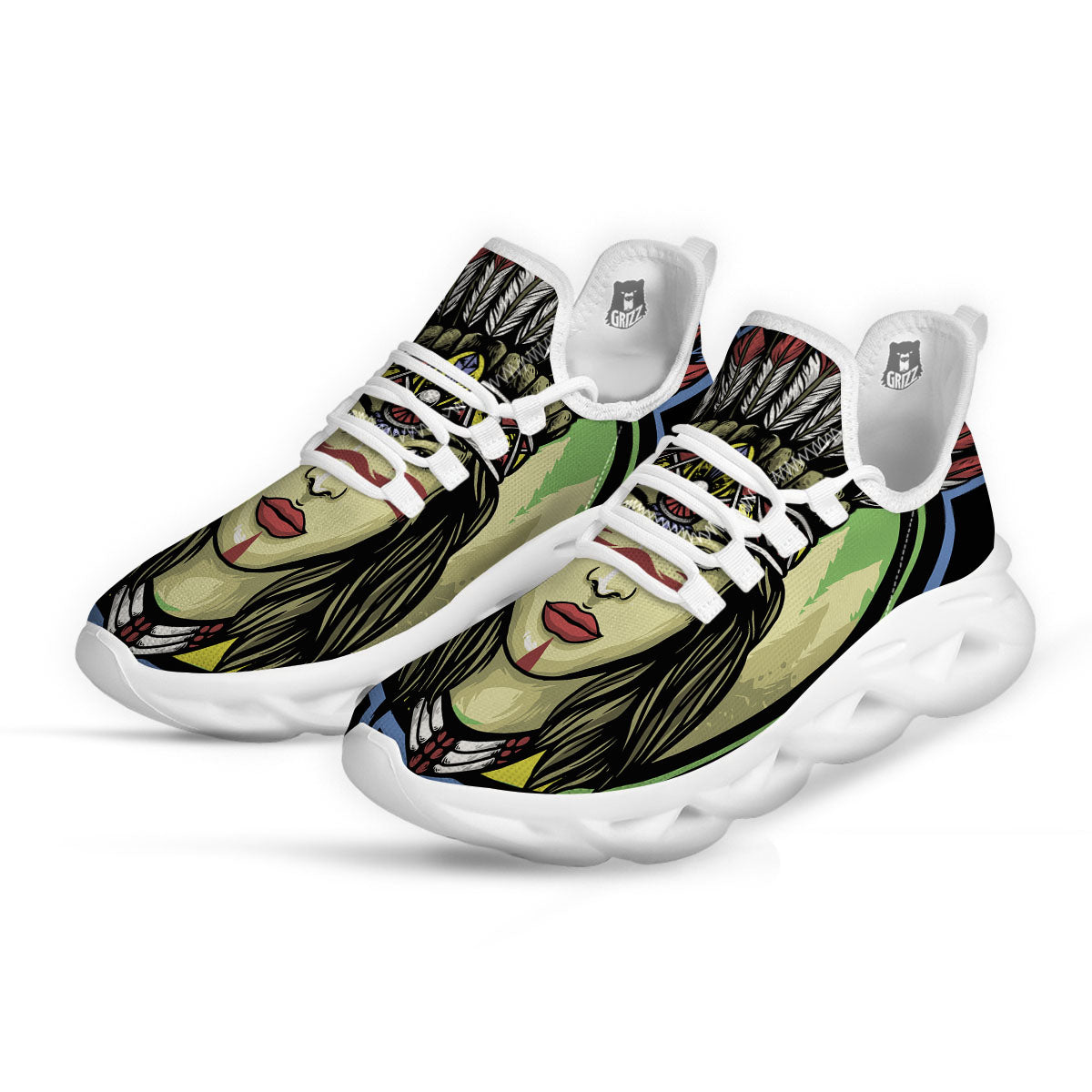 Woman Portrait Native Indian Print White Running Shoes-grizzshop