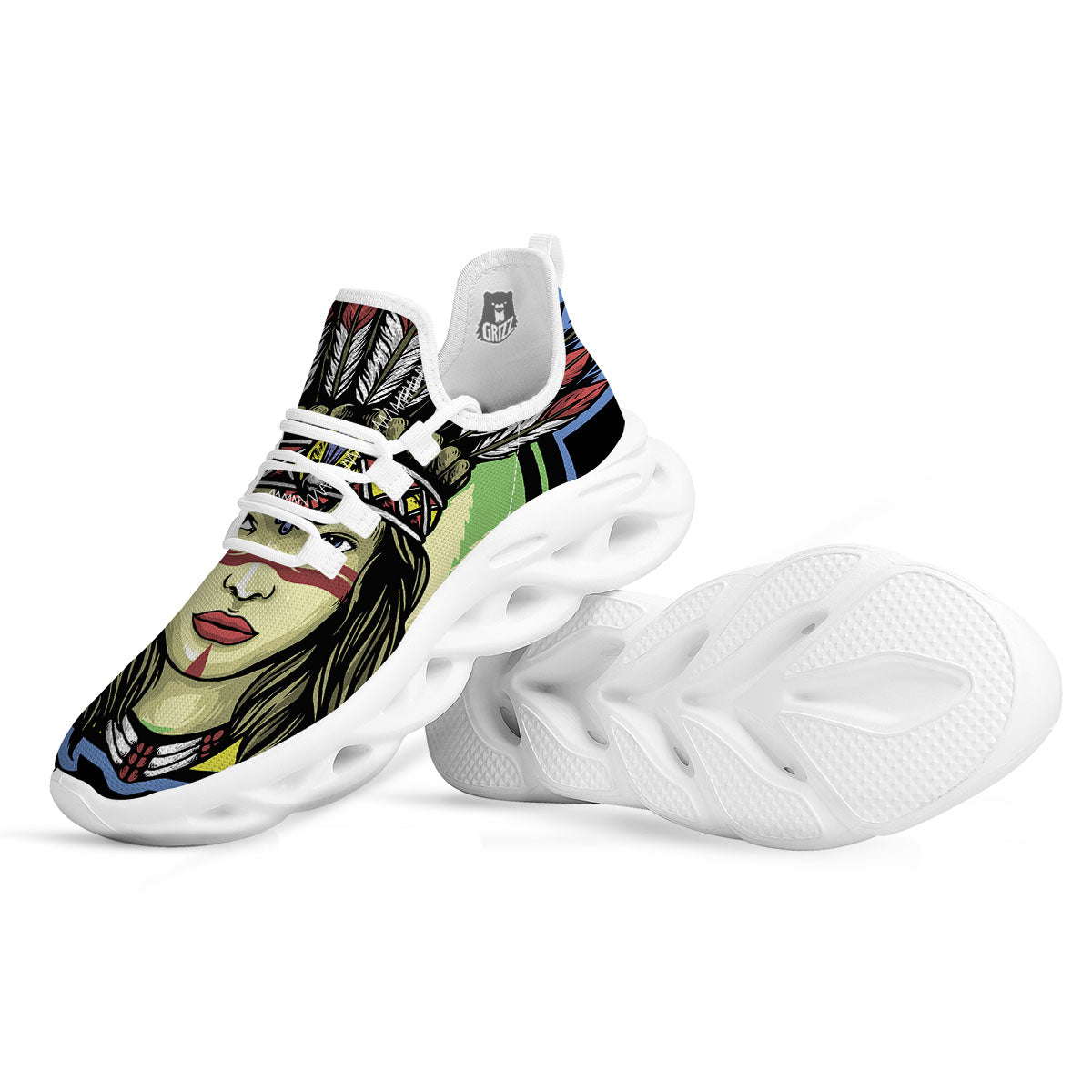 Woman Portrait Native Indian Print White Running Shoes-grizzshop