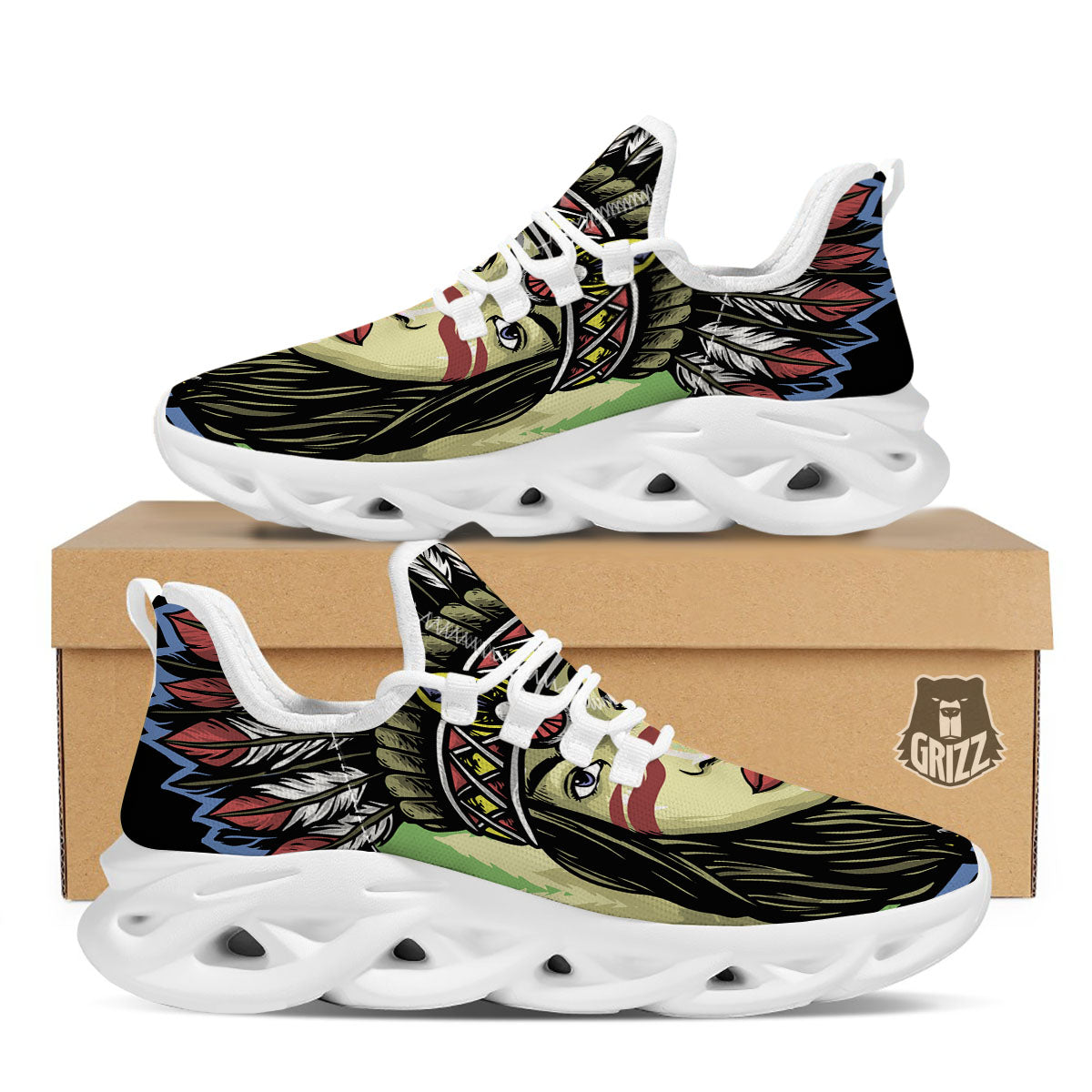 Woman Portrait Native Indian Print White Running Shoes-grizzshop