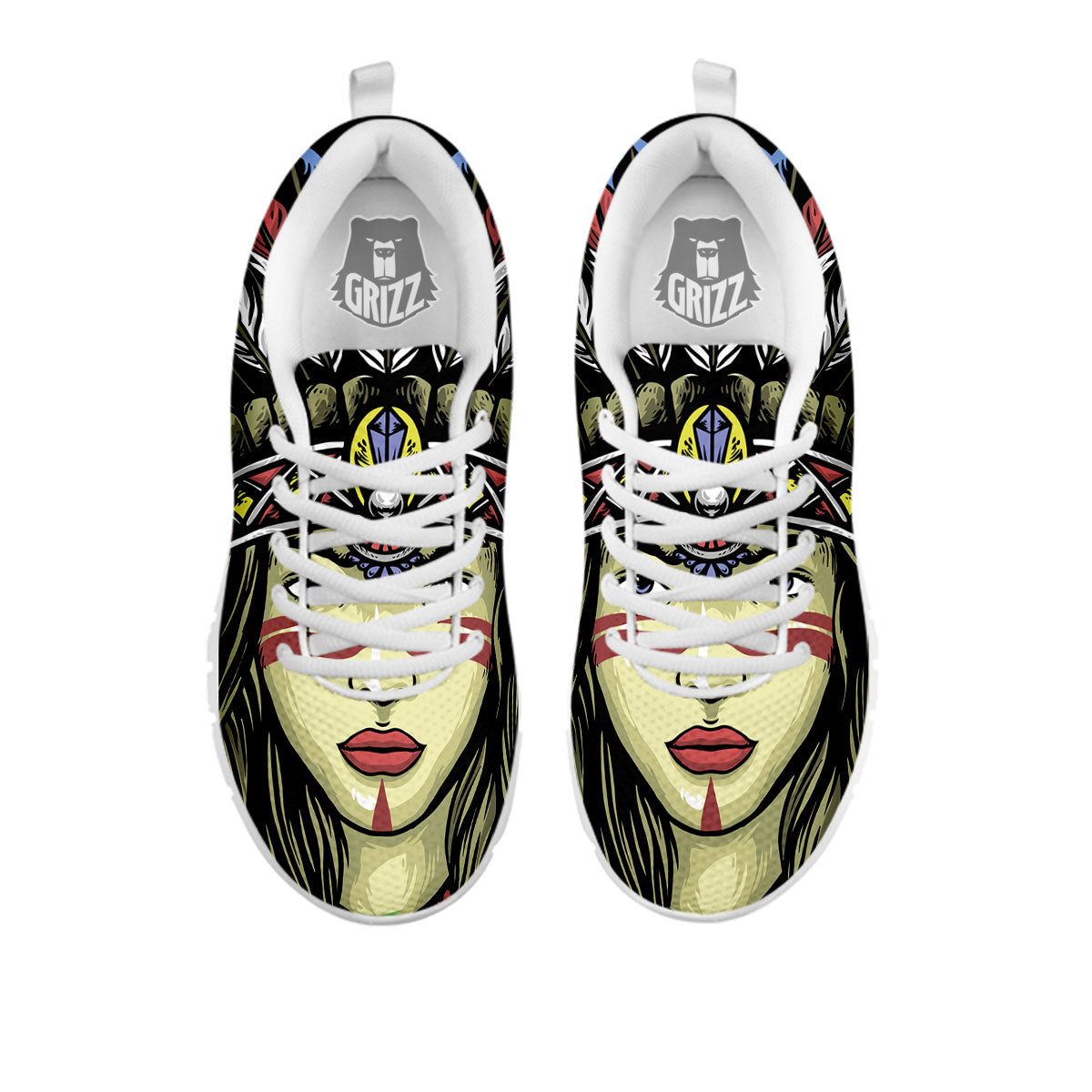 Woman Portrait Native Indian Print White Sneaker-grizzshop