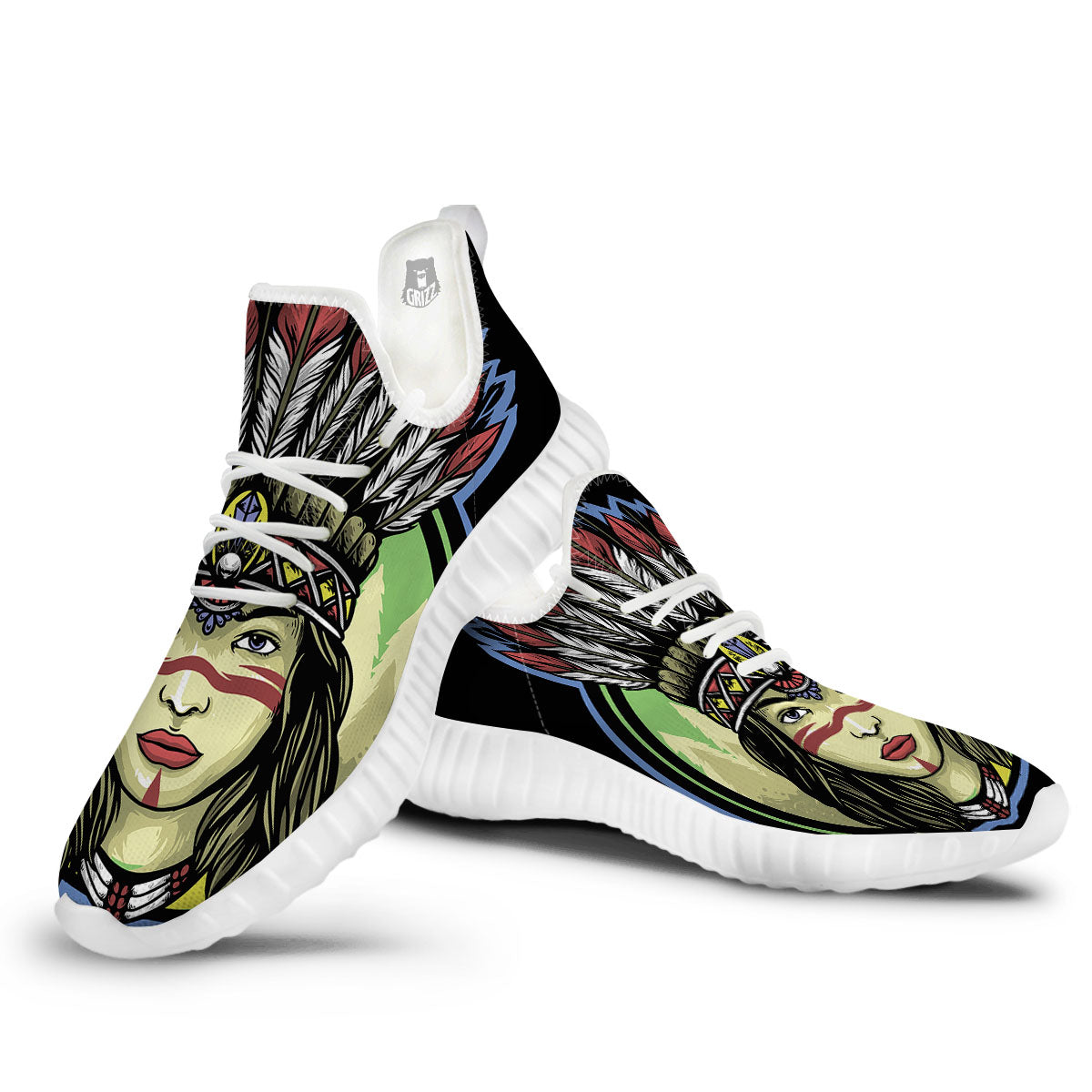 Woman Portrait Native Indian Print White Walking Shoes-grizzshop