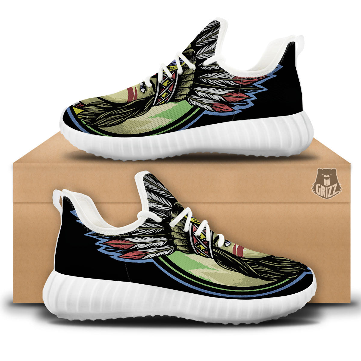 Woman Portrait Native Indian Print White Walking Shoes-grizzshop