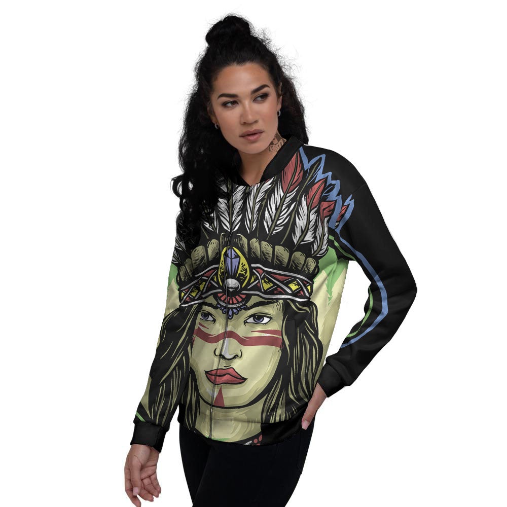 Woman Portrait Native Indian Print Women's Bomber Jacket-grizzshop