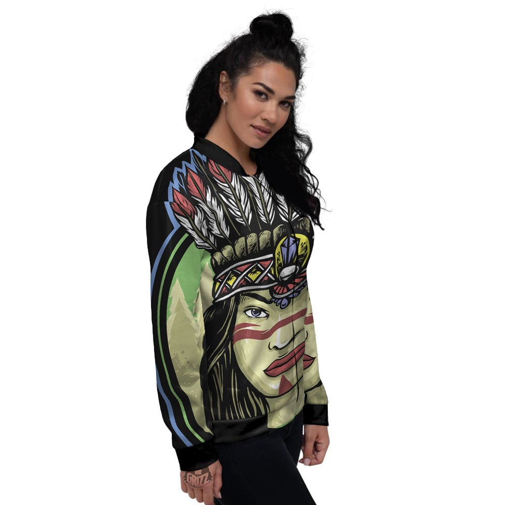 Woman Portrait Native Indian Print Women's Bomber Jacket-grizzshop