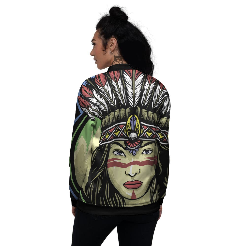 Woman Portrait Native Indian Print Women's Bomber Jacket-grizzshop