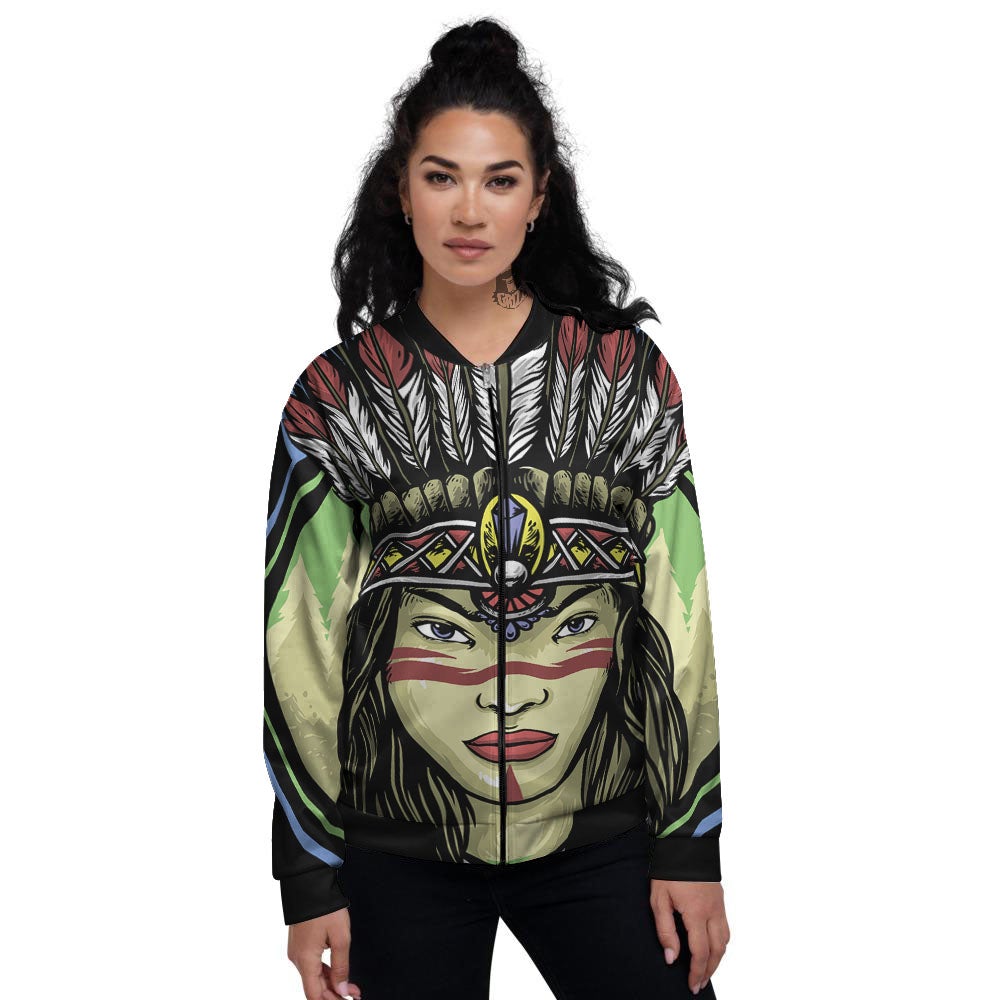 Woman Portrait Native Indian Print Women's Bomber Jacket-grizzshop