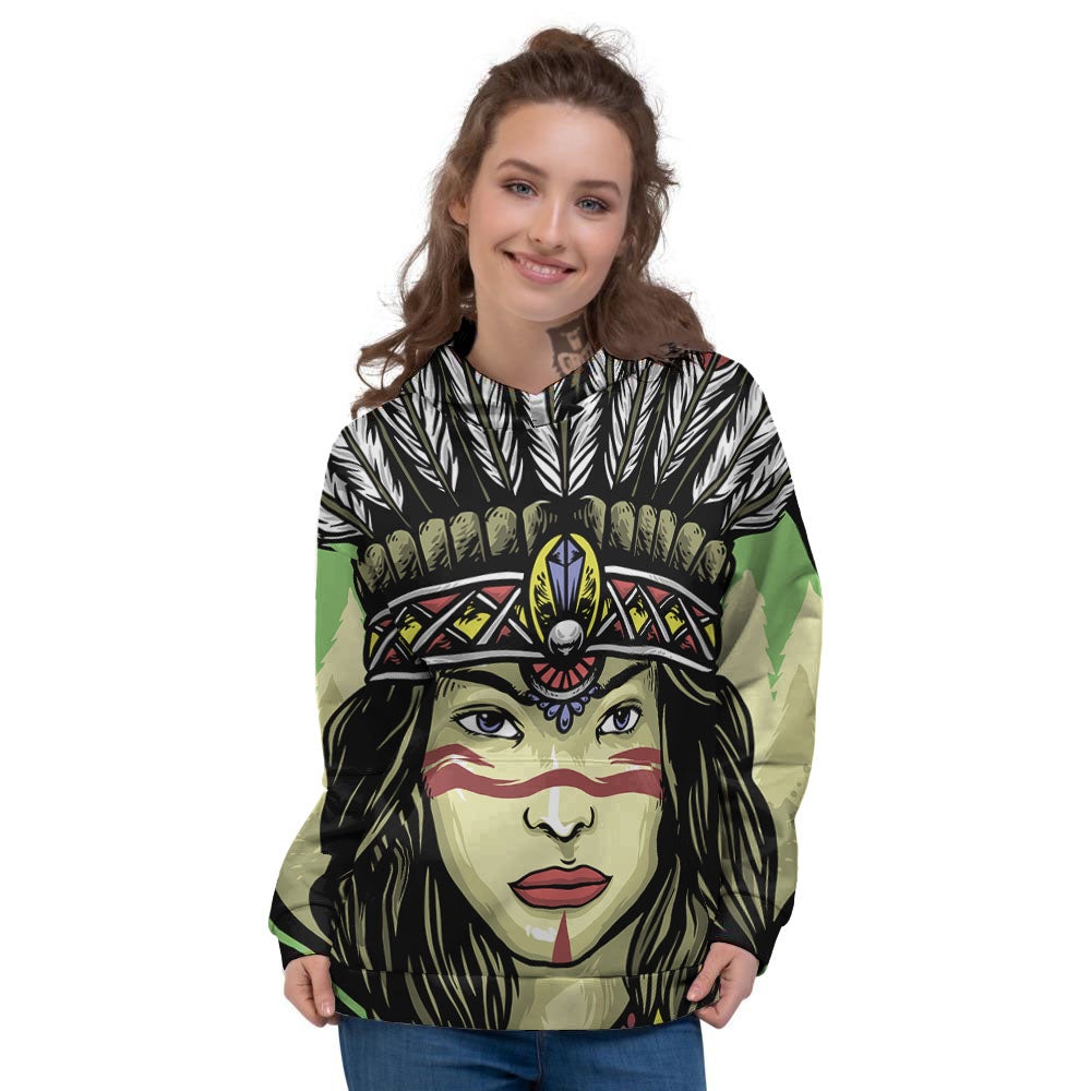 Woman Portrait Native Indian Print Women's Hoodie-grizzshop