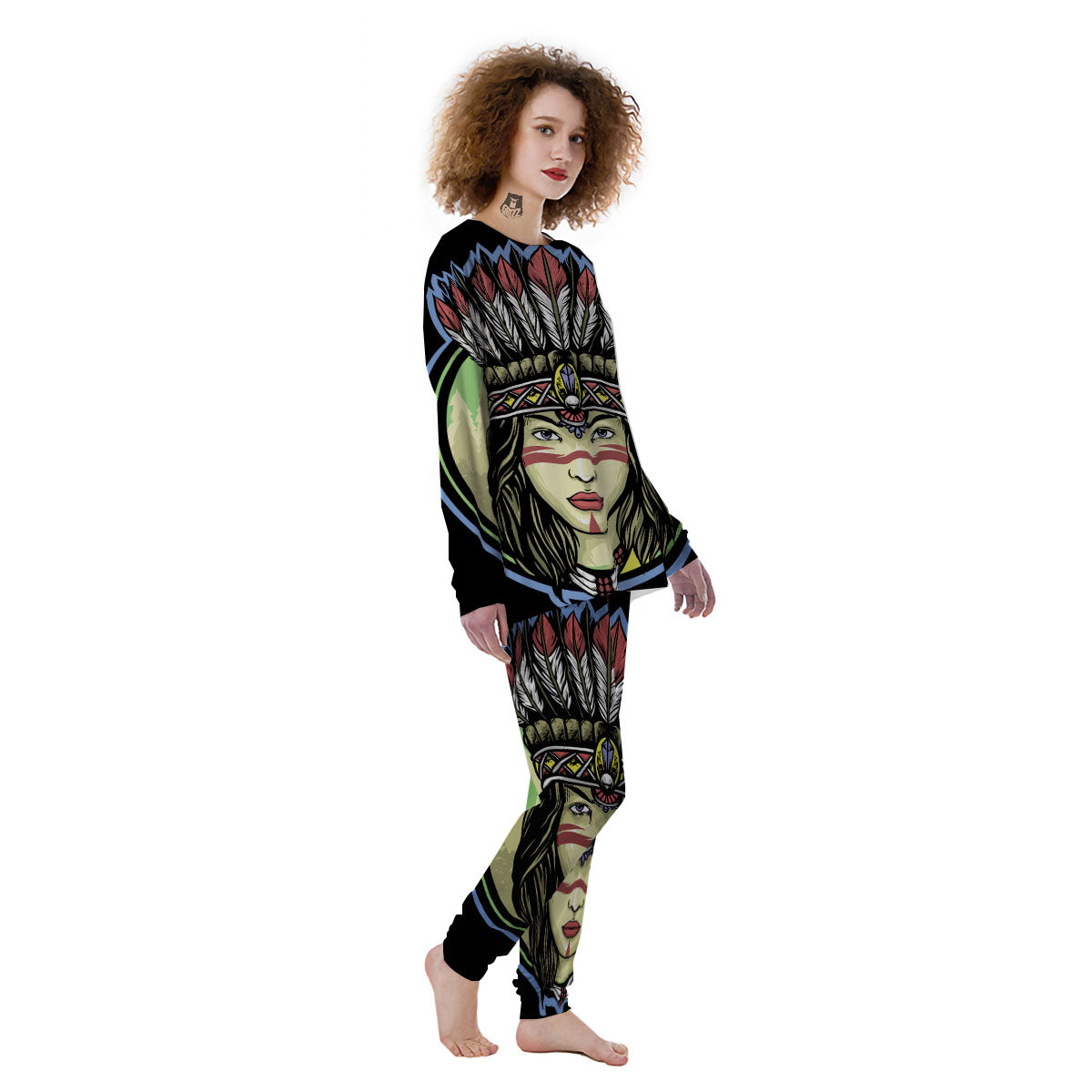 Woman Portrait Native Indian Print Women's Pajamas-grizzshop