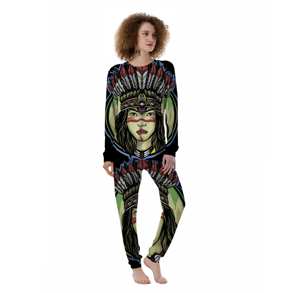 Woman Portrait Native Indian Print Women's Pajamas-grizzshop