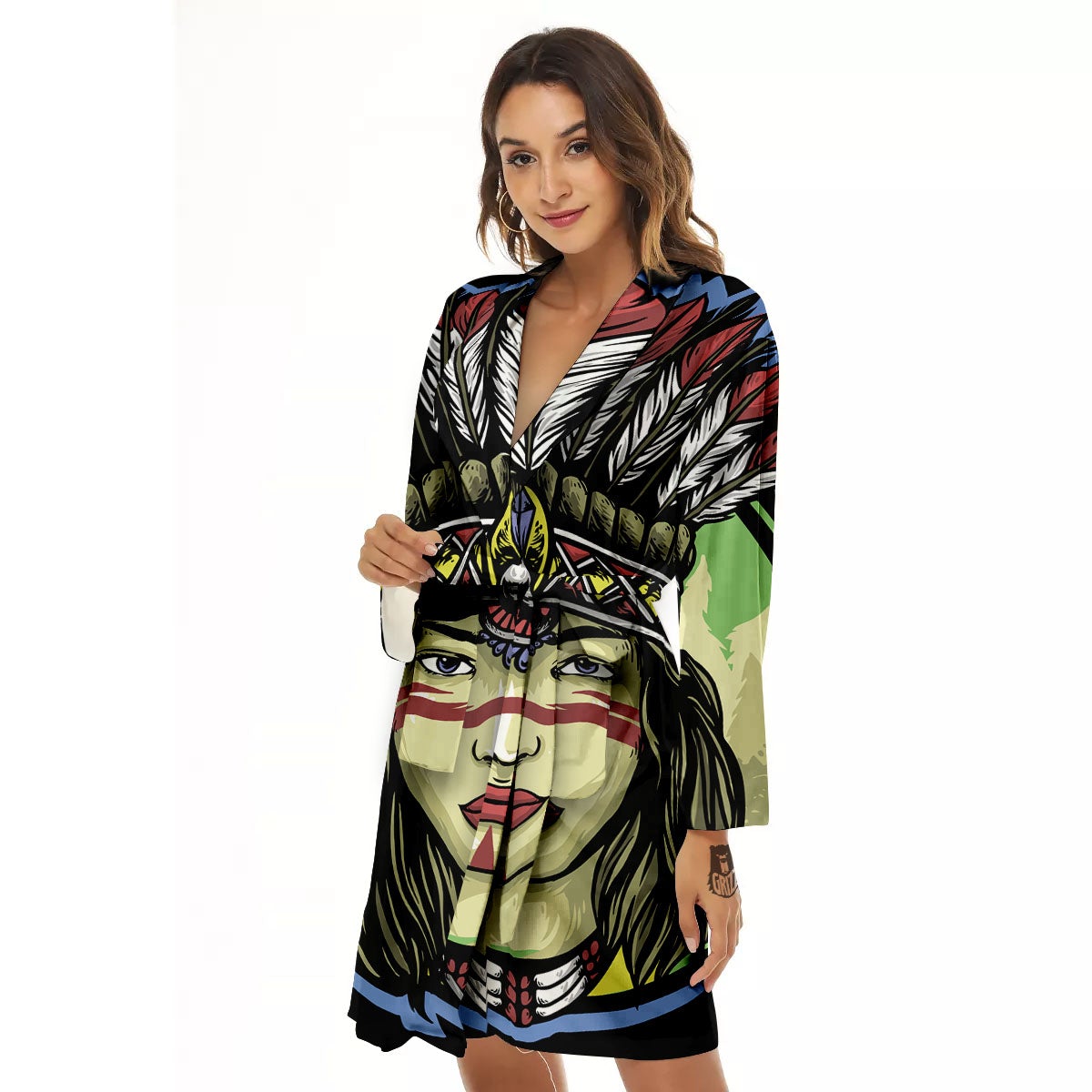 Woman Portrait Native Indian Print Women's Robe-grizzshop