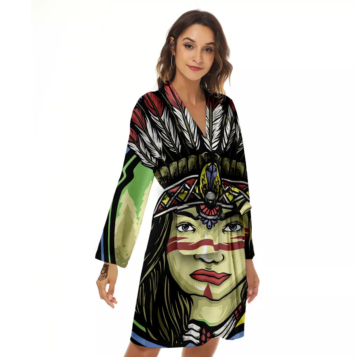 Woman Portrait Native Indian Print Women's Robe-grizzshop