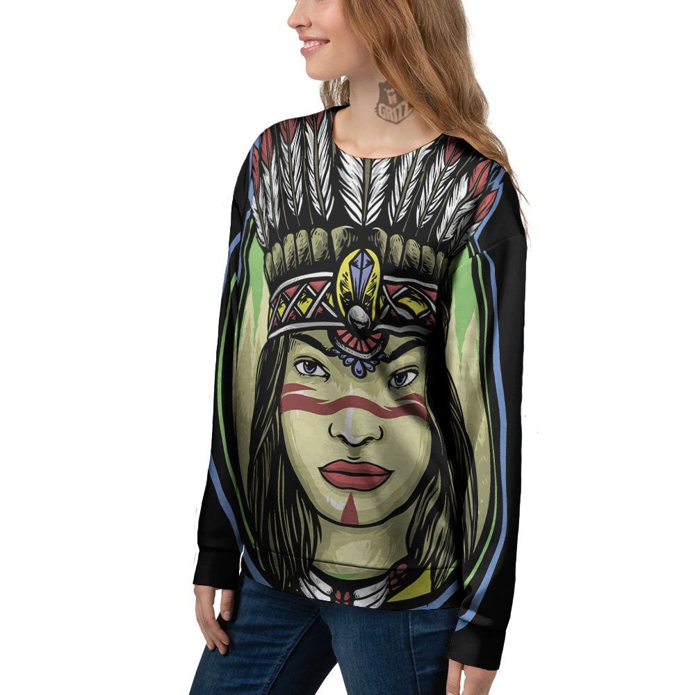 Woman Portrait Native Indian Print Women's Sweatshirt-grizzshop