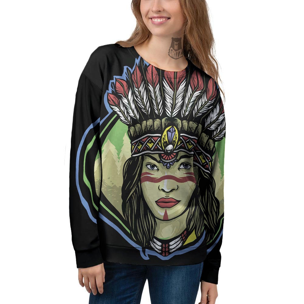 Woman Portrait Native Indian Print Women's Sweatshirt-grizzshop