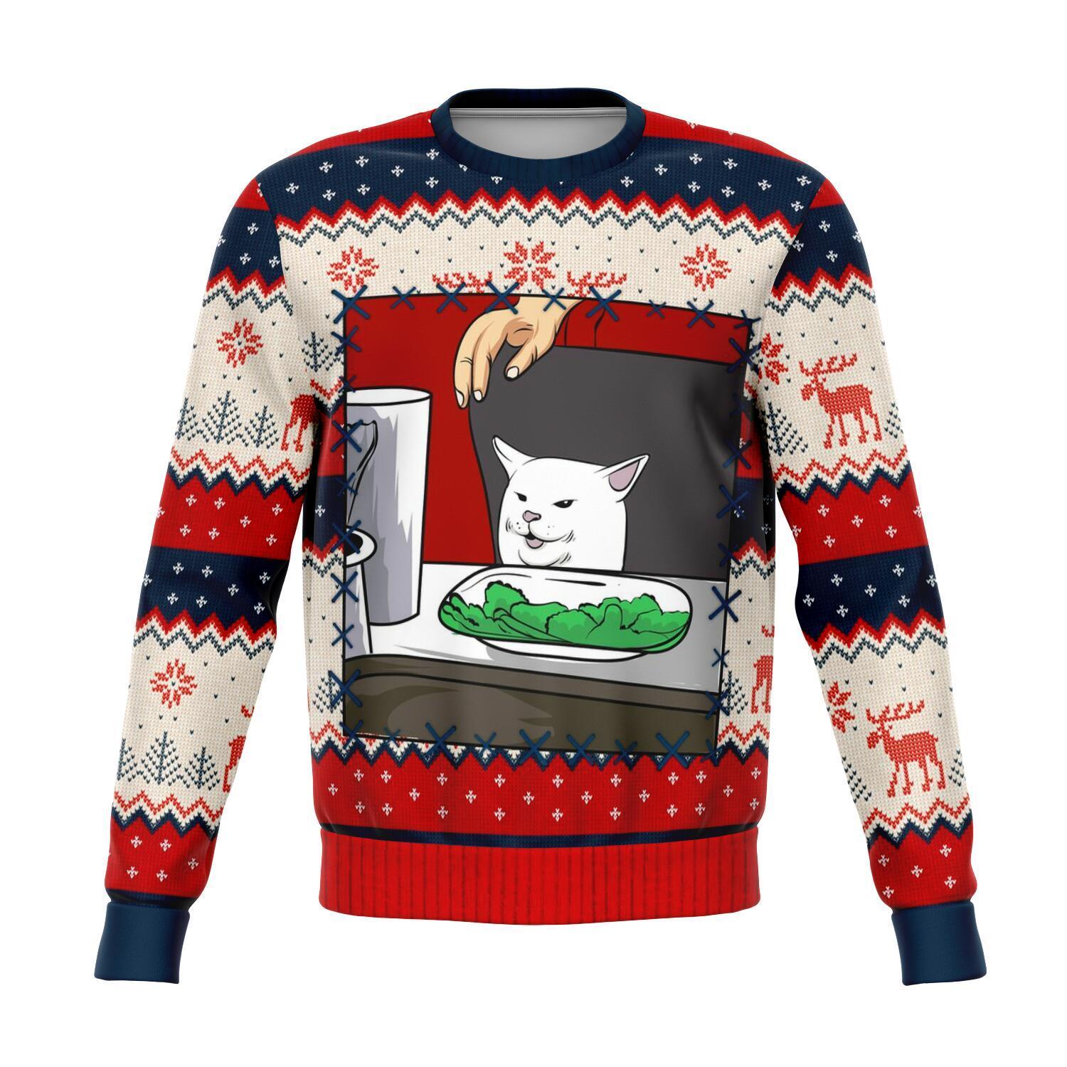 Woman Yelling at Smudge the Cat Meme V1 Christmas Ugly Sweater-grizzshop