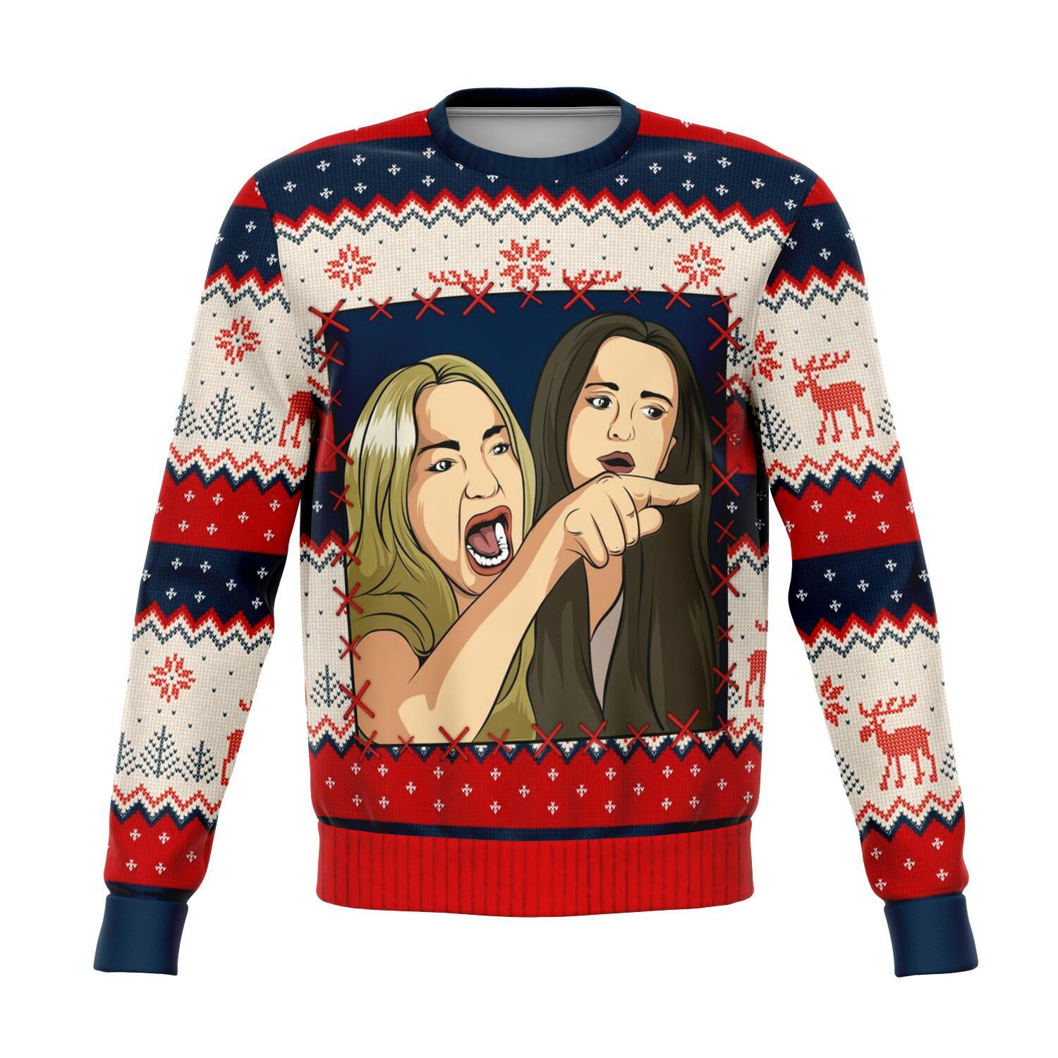 Woman Yelling at Smudge the Cat Meme V2 Christmas Ugly Sweater-grizzshop