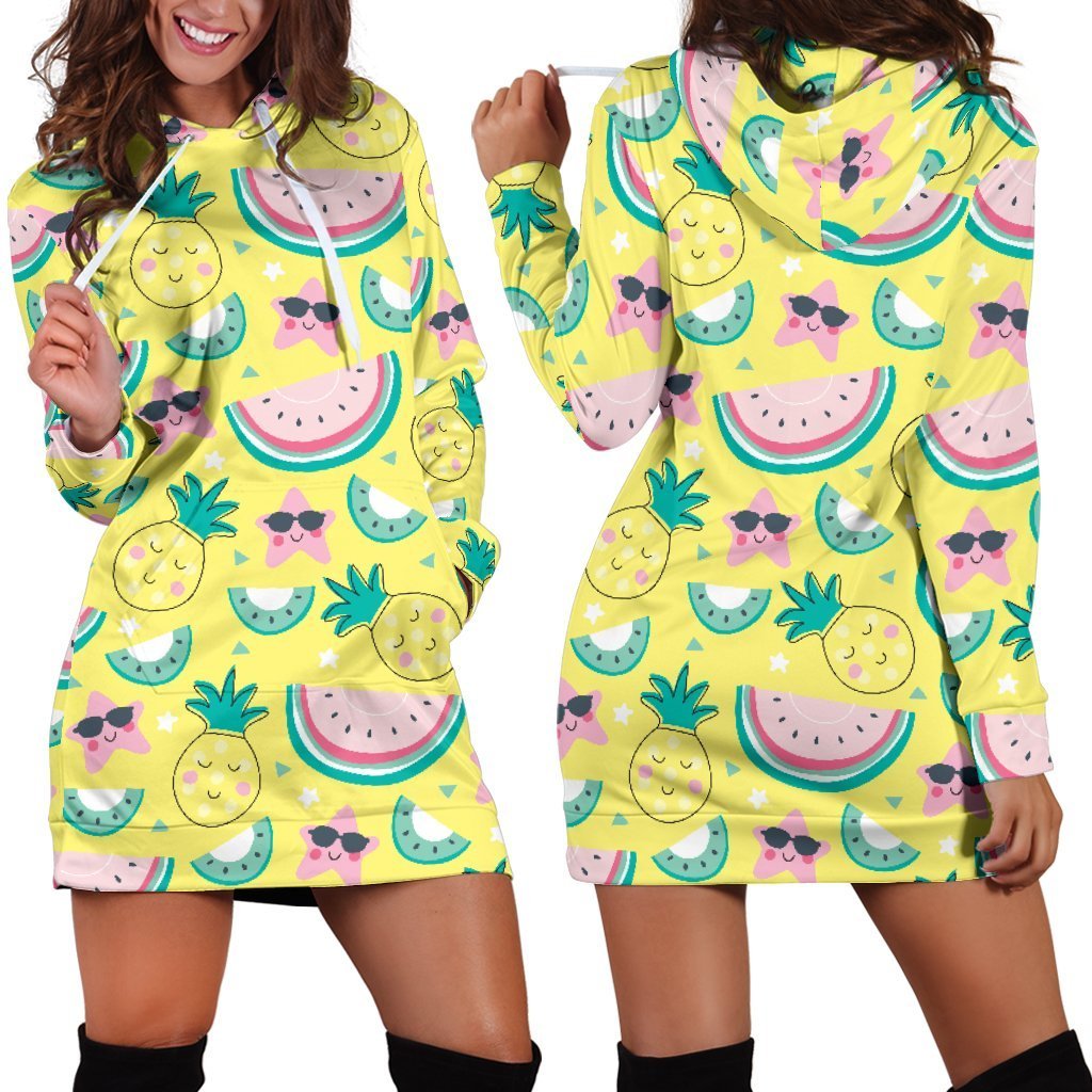 Women Banana Watermelon Hawaiian Pineapple Hoodie Dress Print-grizzshop