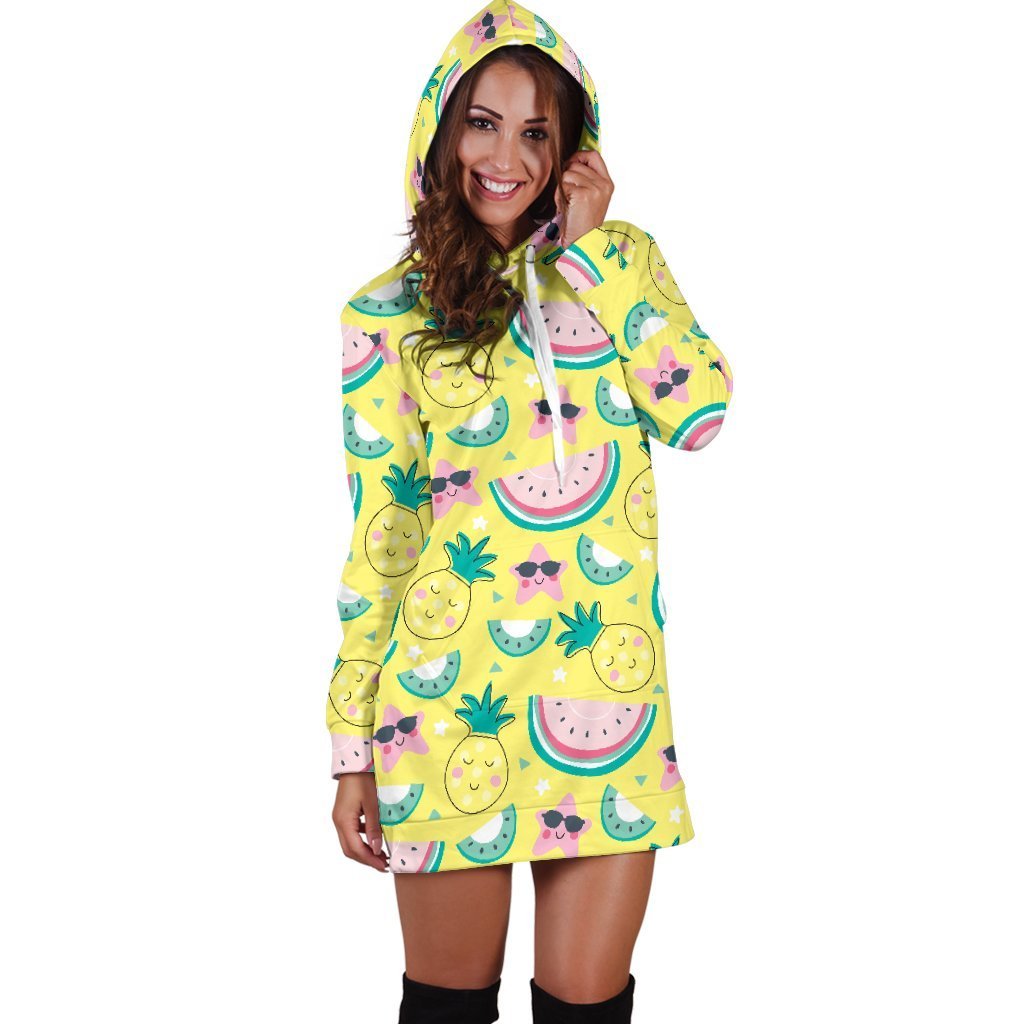 Women Banana Watermelon Hawaiian Pineapple Hoodie Dress Print-grizzshop