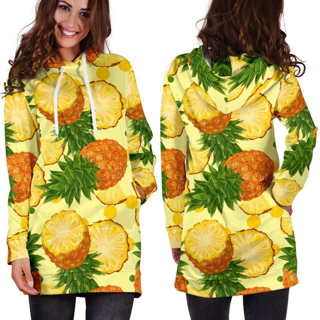 Women Big Cutting Pineapple Hawaiian Hoodie Dress Print-grizzshop