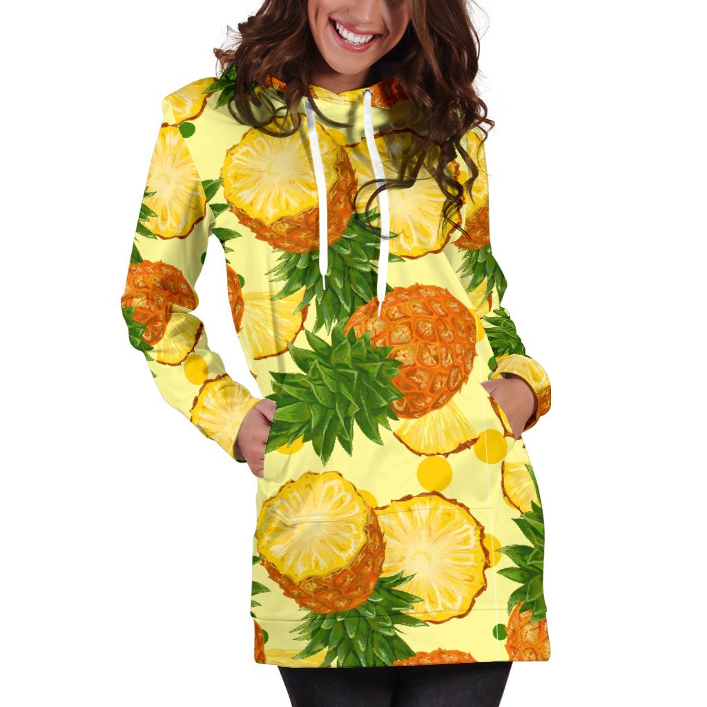 Women Big Cutting Pineapple Hawaiian Hoodie Dress Print-grizzshop