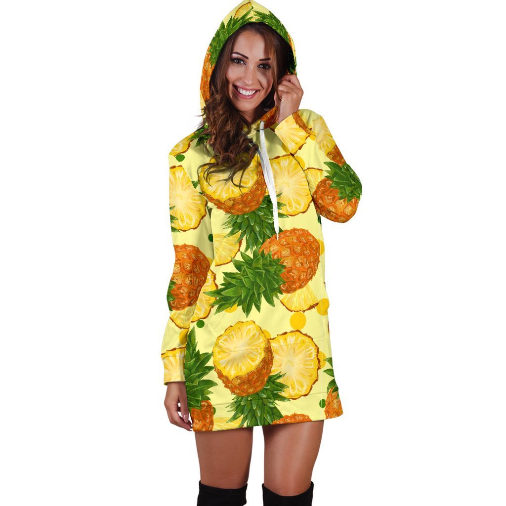 Women Big Cutting Pineapple Hawaiian Hoodie Dress Print-grizzshop