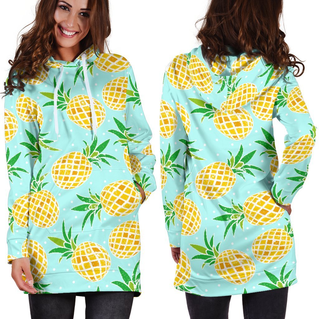 Women Blue Sky Polkadot Pineapple Hoodie Dress Print-grizzshop
