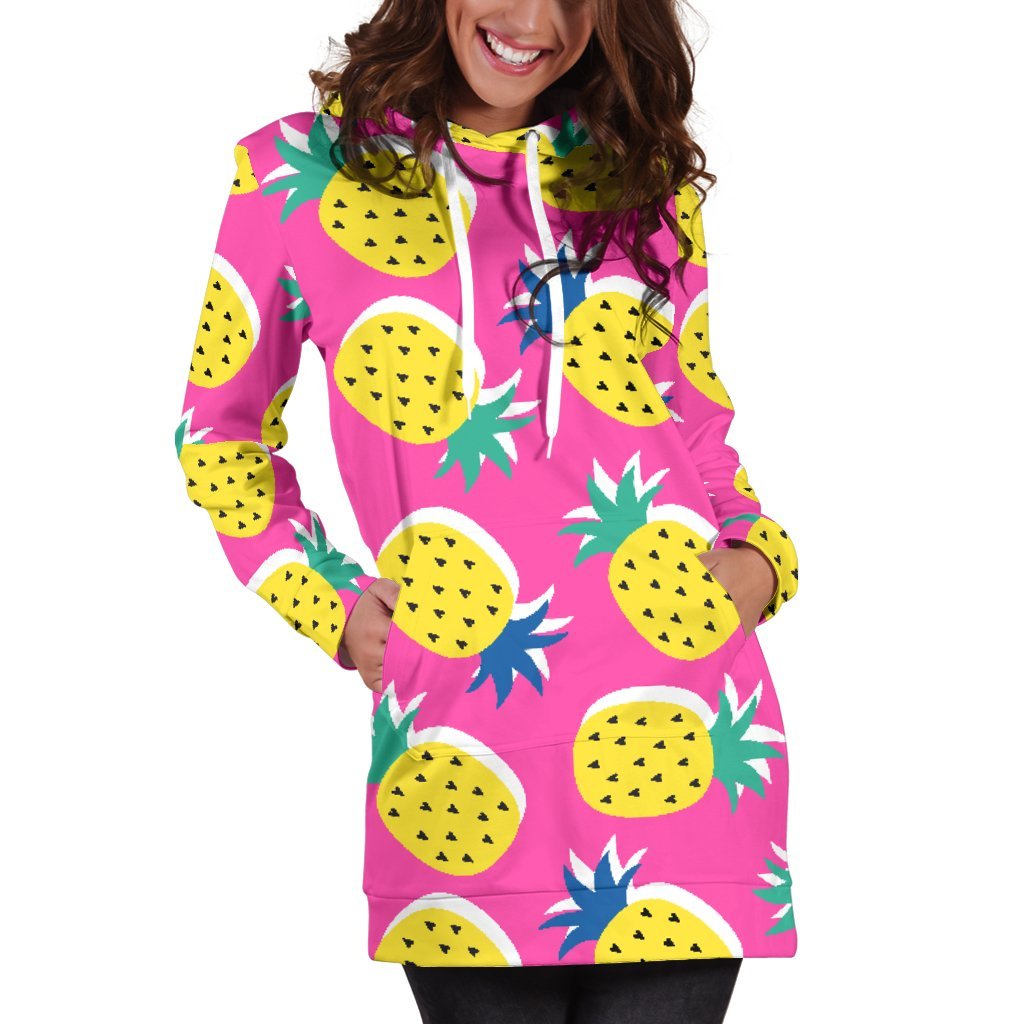 Women Cute Pink Pineapple Hoodie Dress Print-grizzshop
