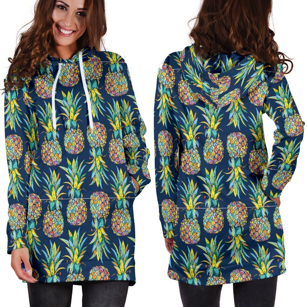 Women Dark Blue Pineapple Hoodie Dress Print-grizzshop