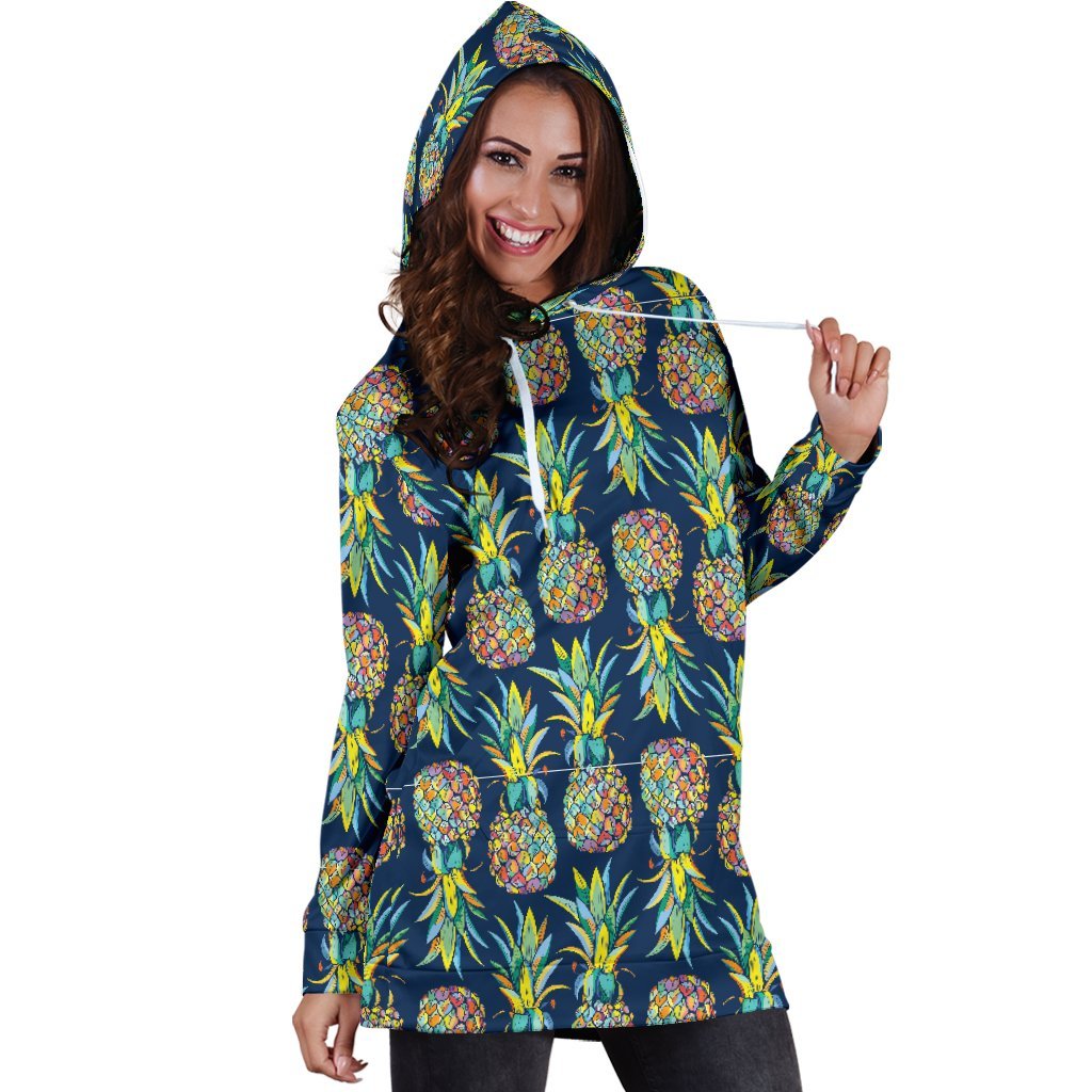 Women Dark Blue Pineapple Hoodie Dress Print-grizzshop