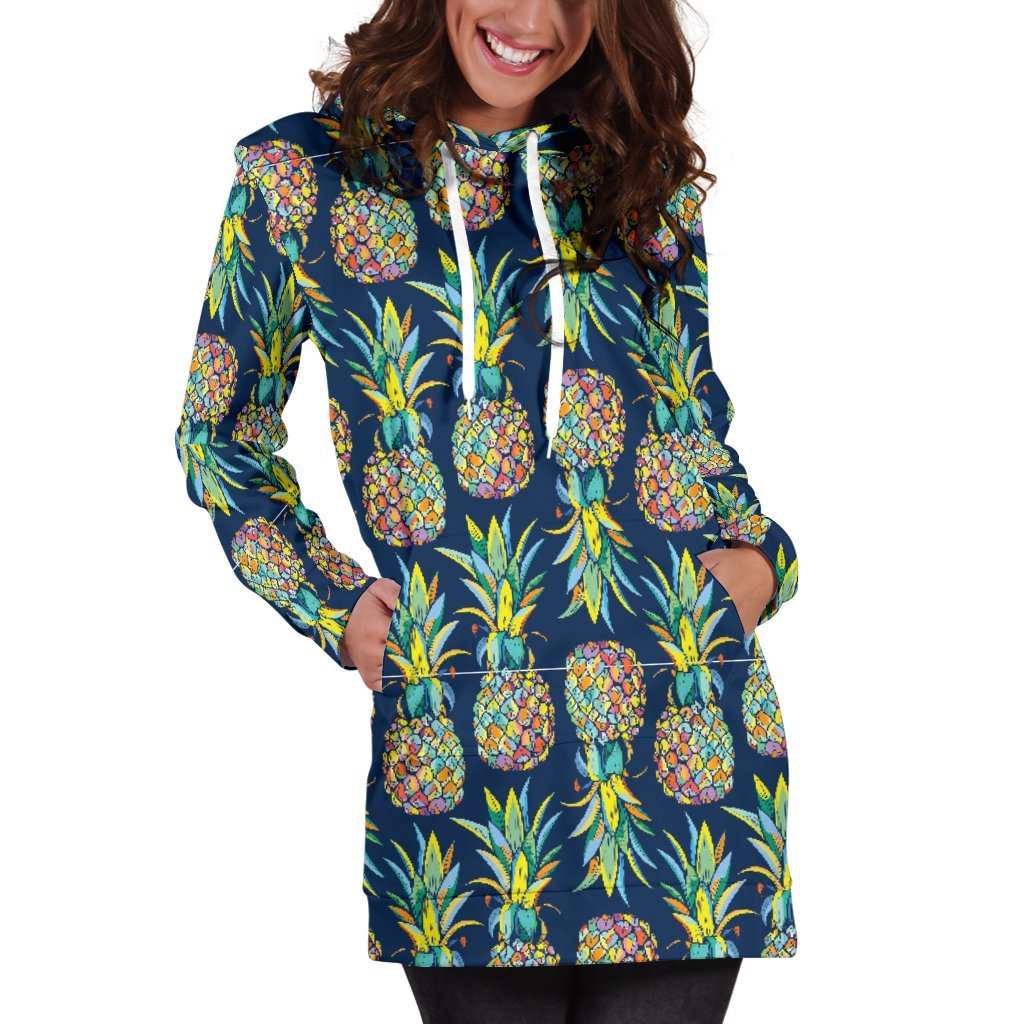 Women Dark Blue Pineapple Hoodie Dress Print-grizzshop