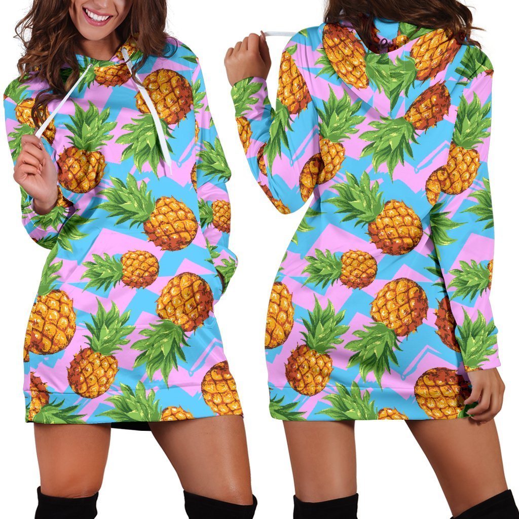 Women Edm Pink Pineapple Hoodie Dress Print-grizzshop