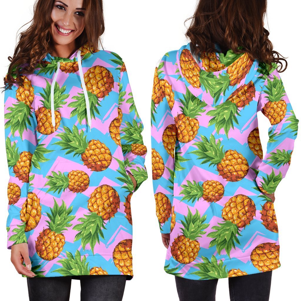 Women Edm Pink Pineapple Hoodie Dress Print-grizzshop