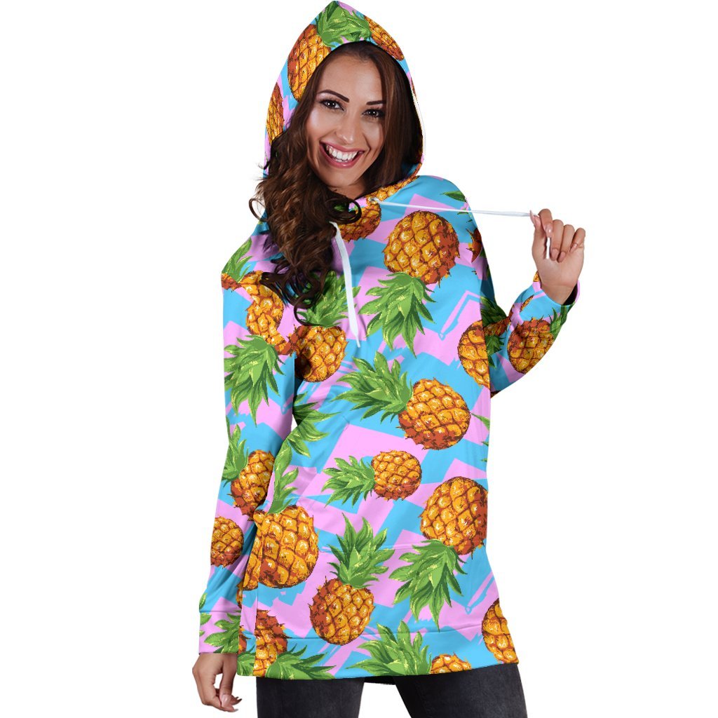 Women Edm Pink Pineapple Hoodie Dress Print-grizzshop