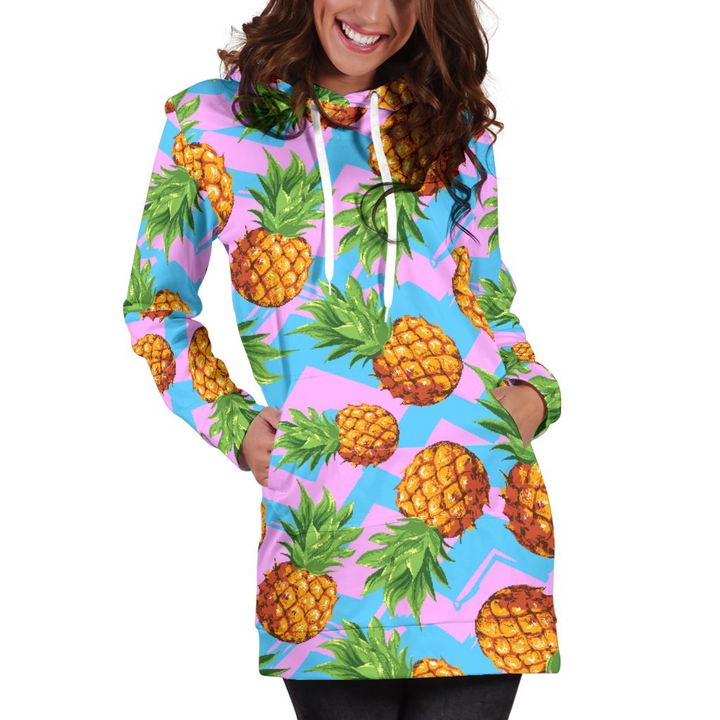 Women Edm Pink Pineapple Hoodie Dress Print-grizzshop