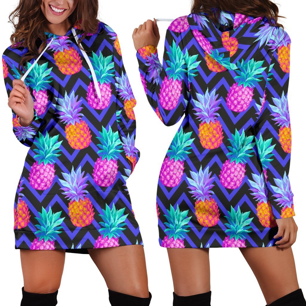 Women Edm Purple Pineapple Hoodie Dress Print-grizzshop