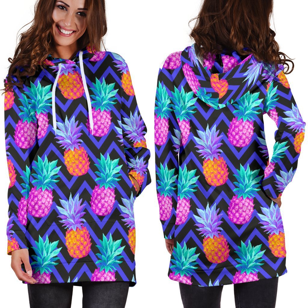 Women Edm Purple Pineapple Hoodie Dress Print-grizzshop