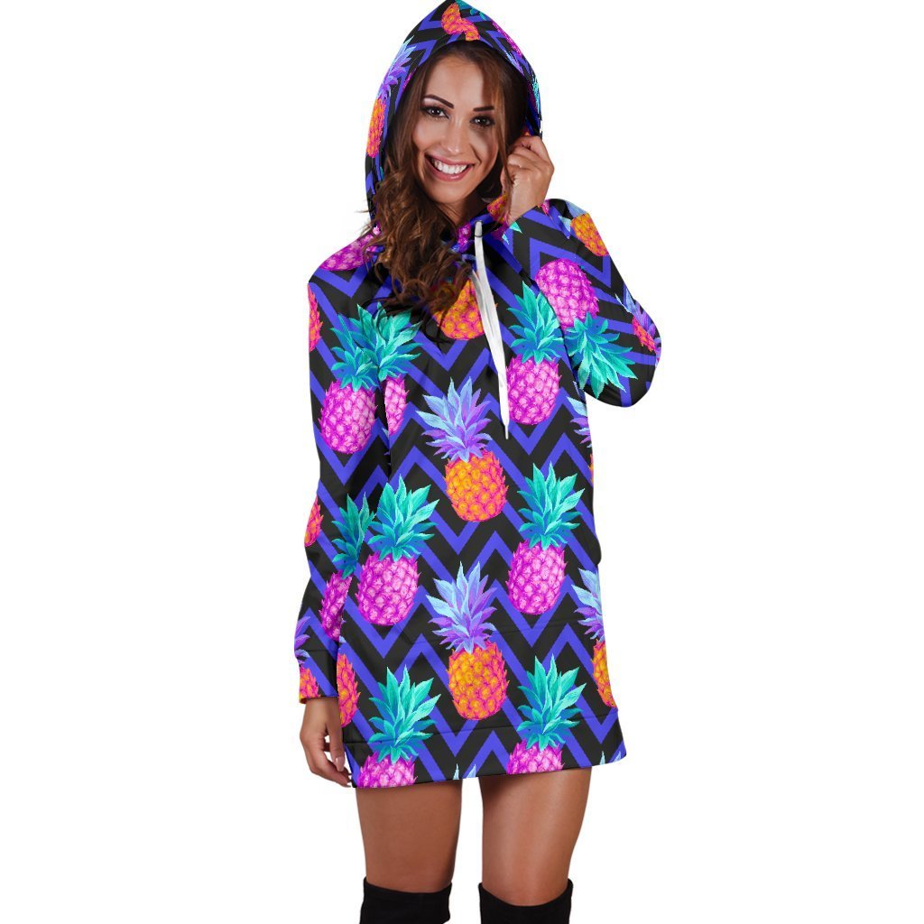 Women Edm Purple Pineapple Hoodie Dress Print-grizzshop