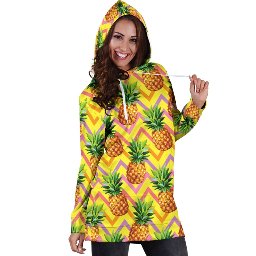 Women Edm Yellow Pineapple Hoodie Dress Print-grizzshop