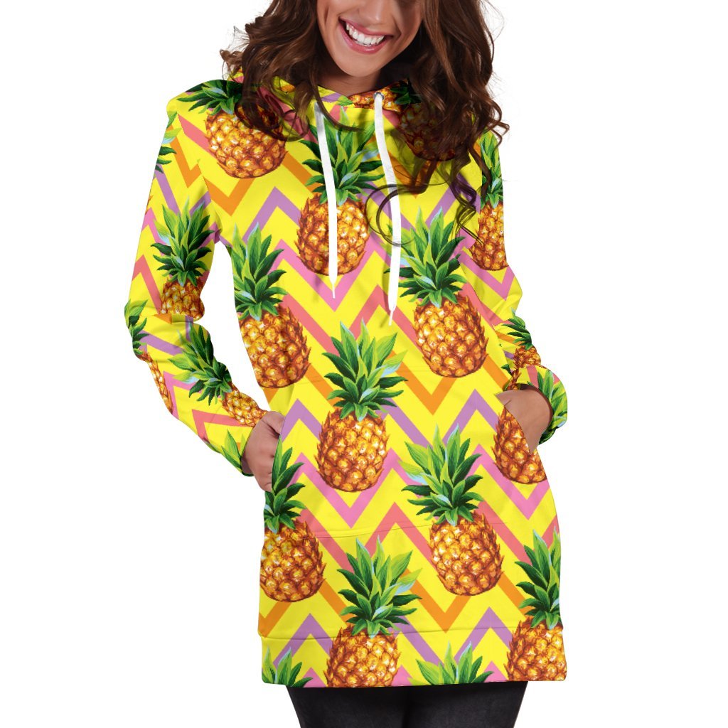 Women Edm Yellow Pineapple Hoodie Dress Print-grizzshop