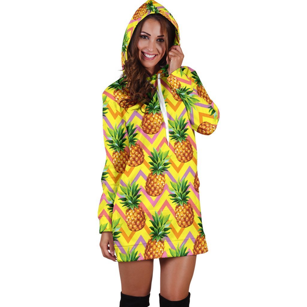 Women Edm Yellow Pineapple Hoodie Dress Print-grizzshop