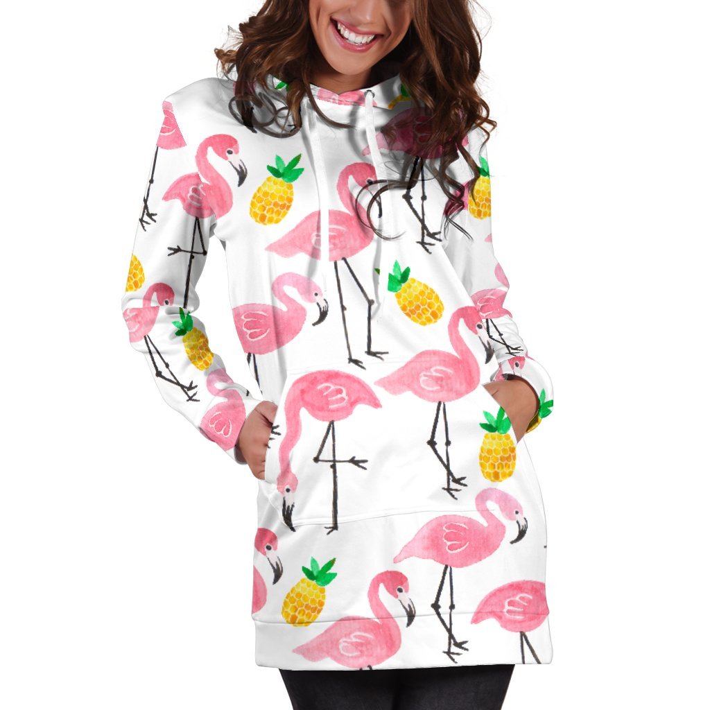 Women Flamingo White Pineapple Hoodie Dress Print-grizzshop