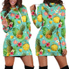 Women Green Hibiscus Pineapple Hawaiian Hoodie Dress Print-grizzshop