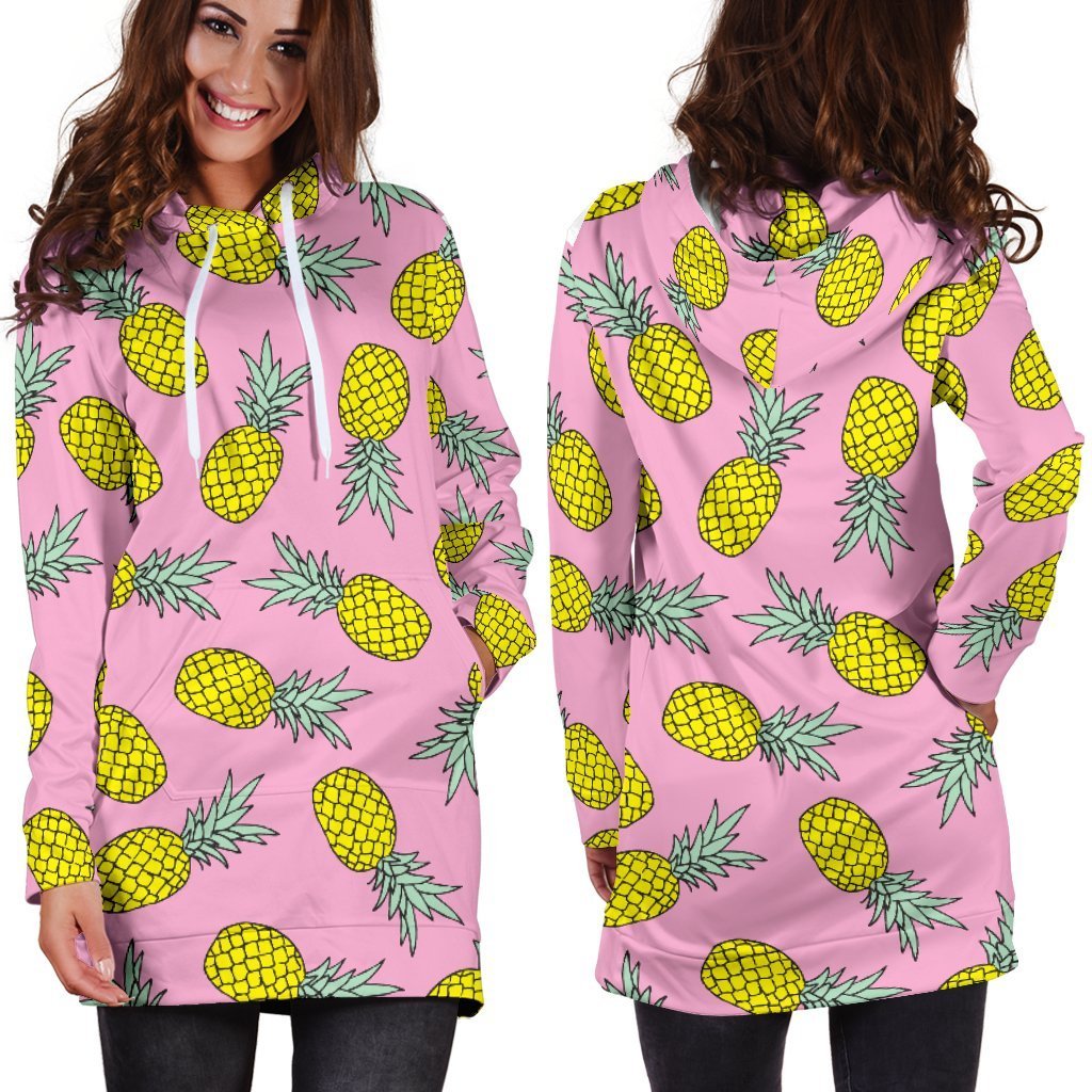 Women Pink Pineapple Hawaiian Hoodie Dress Print-grizzshop