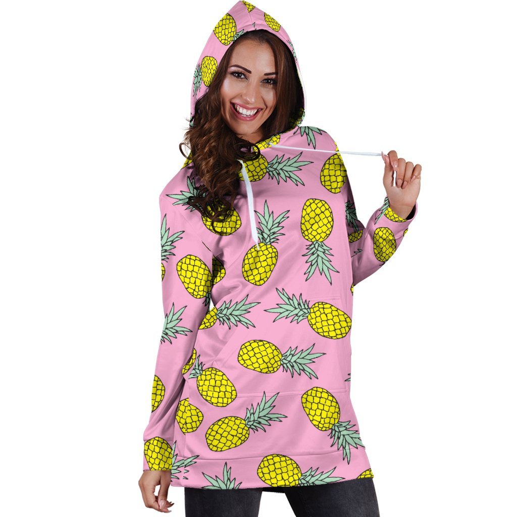Women Pink Pineapple Hawaiian Hoodie Dress Print-grizzshop
