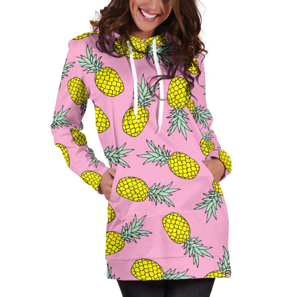 Women Pink Pineapple Hawaiian Hoodie Dress Print-grizzshop